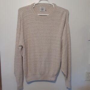 Vtg Cape Isle Knitters Sweater Men Large Cream Fishermans Cotton Crew Neck USA